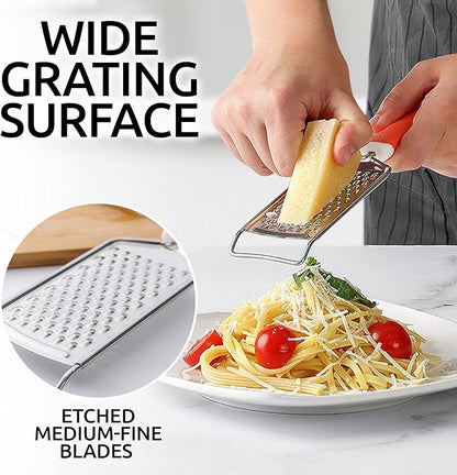 Zulay Kitchen Professional Cheese Grater Stainless Steel - Durable Rust-Proof Metal Lemon Zester Grater With Handle - Flat Handheld Shredder for Parmesan, Chocolate, Spices, And More - Orange - Image 3