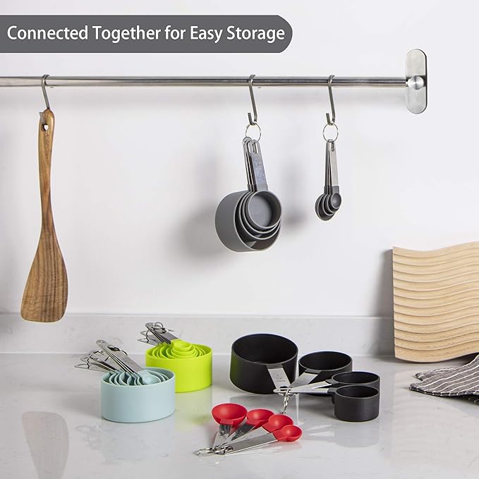 Measuring Cups and Spoons Set of Huygens Kitchen Gadgets 10 Pieces, Stackable Stainless Steel Handle Measuring Cups for Measuring Dry and Liquid Ingredient (Gray) - Image 5