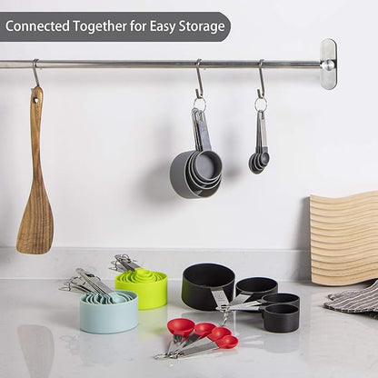 Measuring Cups and Spoons Set of Huygens Kitchen Gadgets 10 Pieces, Stackable Stainless Steel Handle Measuring Cups for Measuring Dry and Liquid Ingredient (Gray) - Image 5
