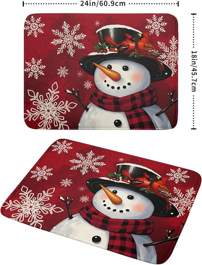 Christmas Snowman Dish Drying Mat for Kitchen Counter 18x24 Xmas Snowflake Winter Holiday Dark Red Absorbent Reversible Microfiber Drying Mats Kitchen Countertop Protector Dishes Drainer Rack Pad - Image 2