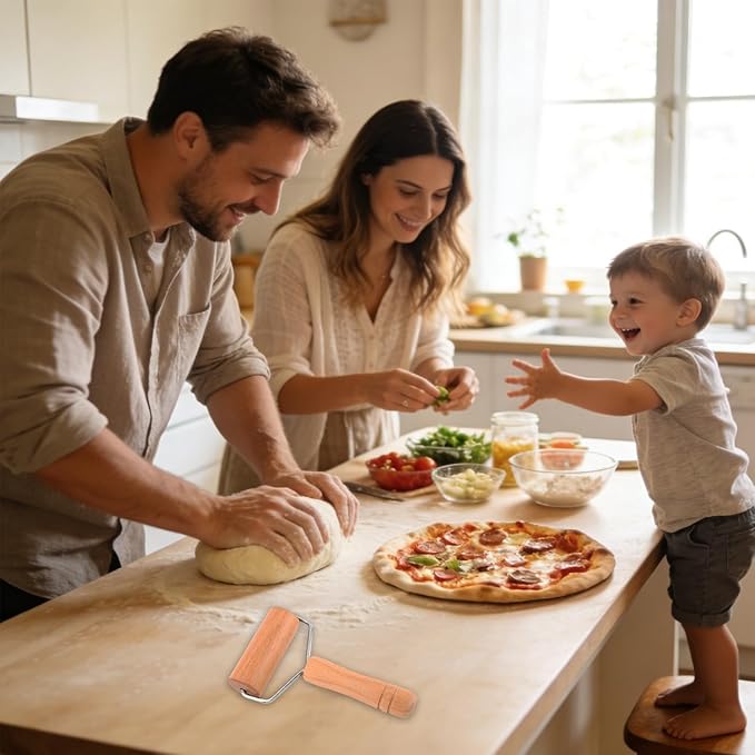 Pizza Rolling Pin Small Rolling Pin Wooden Dough Roller Non Stick Pizza Dough Roller for Baking Pastry Tortilla Cookie Dumpling Rolling Pins for Baking (T-Style)