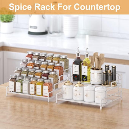 RUILALIFE 4-Tier-Spice-Rack-Organizer-for-Cabinet, Adjustable Depth Spice Holder Shelf For Countertop Pantry Cupboard, Metal Tiered Seasoning Organizer,Display Shelf Riser (White-2 Pack) - Image 5