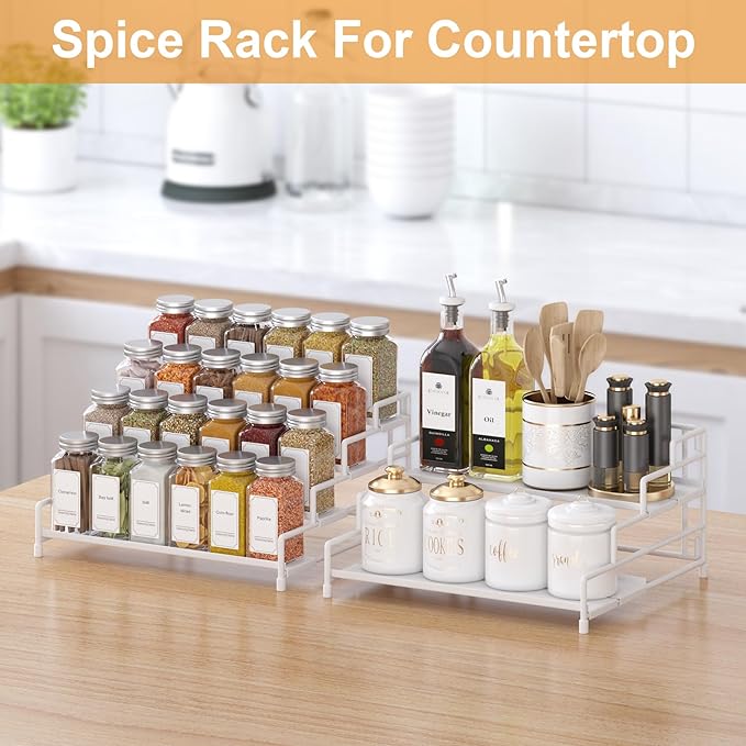 RUILALIFE 4-Tier-Spice-Rack-Organizer-for-Cabinet, Adjustable Depth Spice Holder Shelf For Countertop Pantry Cupboard, Metal Tiered Seasoning Organizer,Display Shelf Riser - Image 2