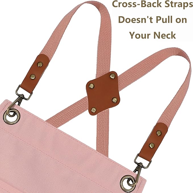 AFUN Chef Aprons for Women Men with Oversized Pockets, 12-Ounce Cotton Canvas Cross Back Water Repellent Apron (Light Pink) - Image 6