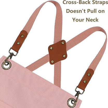 AFUN Chef Aprons for Women Men with Oversized Pockets, 12-Ounce Cotton Canvas Cross Back Water Repellent Apron (Light Pink) - Image 6