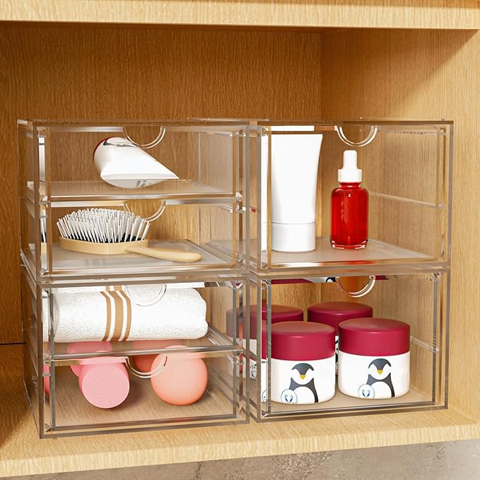 caktraie Acrylic Makeup Organizer, 4 Pack Drawer Organizer - Transparent Desktop Storage for Cosmetics, Office Supplies & More - Clear Organizers for Home & Office Use - Image 2
