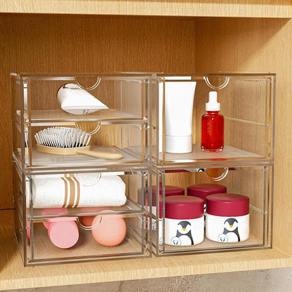 caktraie Acrylic Makeup Organizer, 4 Pack Drawer Organizer - Transparent Desktop Storage for Cosmetics, Office Supplies & More - Clear Organizers for Home & Office Use - Image 2