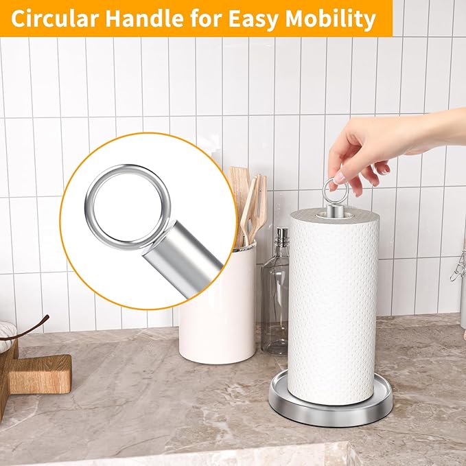 Paper Towel Holder Countertop, Stainless Steel, Weighted Base, Paper Towel Stand Holder for Kitchen Bathroom Farmhouse Essentials Decor Accessories, Silver - Image 2