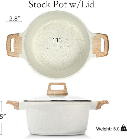 ESLITE LIFE Nonstick Stock Pot with Lid, 7 Quart Granite Casserole Large Soup Pot Pasta Cooking Pot, Induction Compatible, PTFE & PFOA Free, White - Image 2