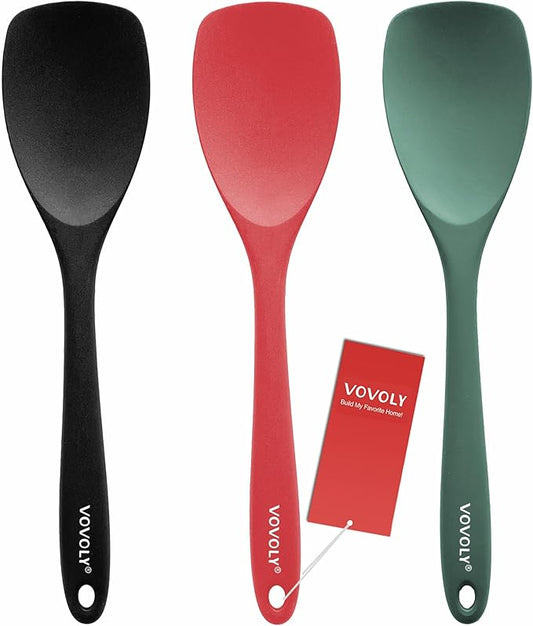 Upgrade Silicone Spatula Spoon Set,VOVOLY Heat Resistant Rubber Spoonula, Seamless Non-Stick Flexible Scrapers for Baking Mixing Tool,3 Pack, by VOVOLY