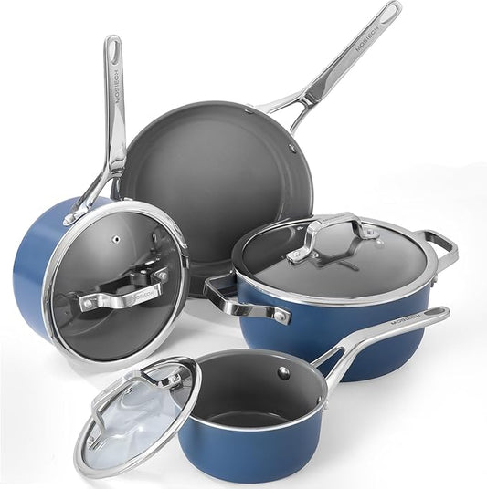 7-Piece Ceramic Nonstick Cookware Set with Lids - PFAS/PTFE/PFOA Free, Interior & Exterior Ceramic Coating -Easy to Clean- Kitchen Storage-All Stovetop Compatible & Oven-Safe up to 480°F