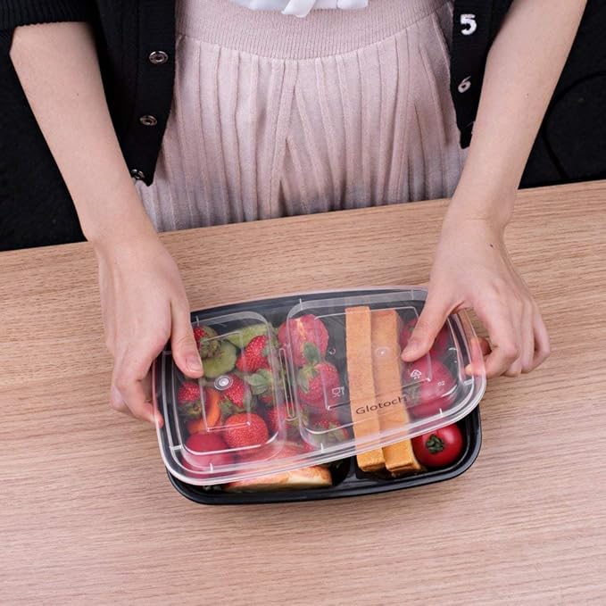 50 Pack (100-Piece) 32 oz Sturdy Leakproof 2-Compartment Meal Prep Containers with Lids, Plastic Food Storage Containers for Lunch, Microwave, Freezer, and Dishwasher Safe Takeout Containers - Image 9