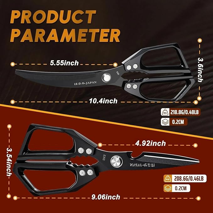 HUUSK Kitchen Scissors Set Black - Stainless Steel Kitchen Shears, Sharp Meat Scissors Dishwasher Safe, Heavy Duty Poultry Shears All Purpose, Japanese Cooking Scissor for Food,Christmas Gifts for Men - Image 6