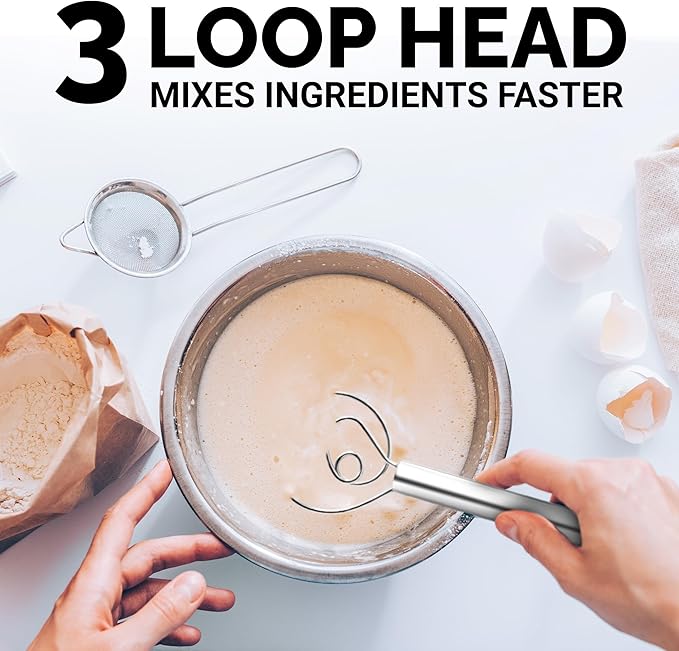 Zulay Kitchen 13-Inch Danish Dough Whisk - Stainless Steel Danish Whisk for Cooking with Dough Hook - Traditional Dutch Whisk - Bread Whisk for Sourdough, Pizza, Pastry, Cake Batter - Stainless Steel - Image 5