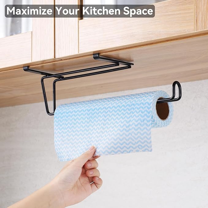 T.R.Sani. Black Paper Towel Holder Under Cabinet, Over The Cabinet Door Paper Towel Holder，Hanging Paper Towel Holders for Cabinets Under 0.82" - Stainless Steel