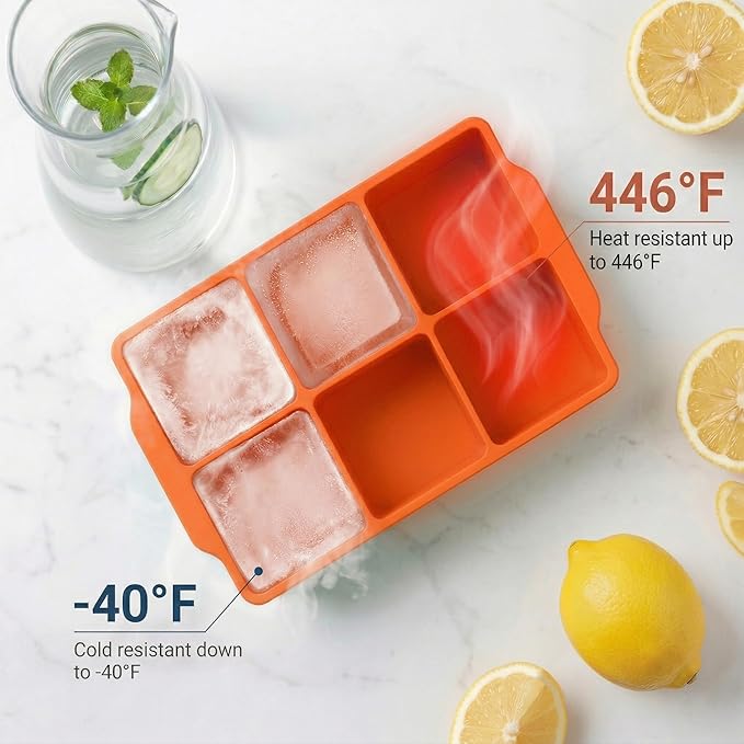 KitchFort Large Silicone Ice Cube Tray (2-Pack), Easy Release 2" Big Ice Cubes - Cocktail, Whiskey Ice Cubes Mold - Ice Trays for Freezer with Lid - Stackable Silicone Ice Tray - Orange - Image 6