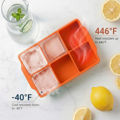 KitchFort Large Silicone Ice Cube Tray (2-Pack), Easy Release 2" Big Ice Cubes - Cocktail, Whiskey Ice Cubes Mold - Ice Trays for Freezer with Lid - Stackable Silicone Ice Tray - Orange - Image 6