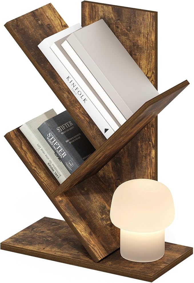 Furinno Tree Book Shelf, 3-Tier Bookshelf with Angled Open Shelf, Tree Bookcase for Room Decor, 8.4 x 15.7 x 21.3, for Organization and Storage, for Living Room, Bedroom, Home Office, Amber Pine | Furinno, Tree Bookshelf, 3-Tier, Floor Standing, Tree B... by Furinno-FitsYourSpaceFitsYourBudget