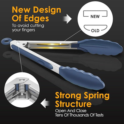 HOTEC Premium Stainless Steel Locking Kitchen Tongs with Silicon Tips, Set of 3-7", 9" and 12" (Dusty Blue) - Image 7