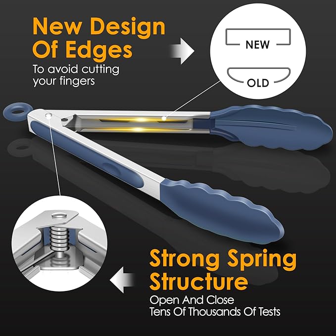 HOTEC Premium Stainless Steel Locking Kitchen Tongs with Silicon Tips, Set of 2-9" and 12",Dusty Blue - Image 7
