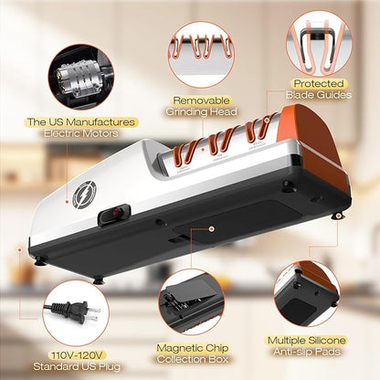 Replaceable Sharpener Electric Knife Sharpener, 3-Stage with 100% Diamond Abrasives & Precision Angle Guides, Kitchen Knife Sharpener with Sharpening and Polishing Function - Image 4