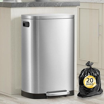 KdbK 13 Gallon Trash Can with Lid, 50L Fingerprint Proof Stainless Steel Kitchen Trash Can with Removable Inner Bucket and Lid Soft Close, Pedal Rubbish Bin for Home Office by trashcan