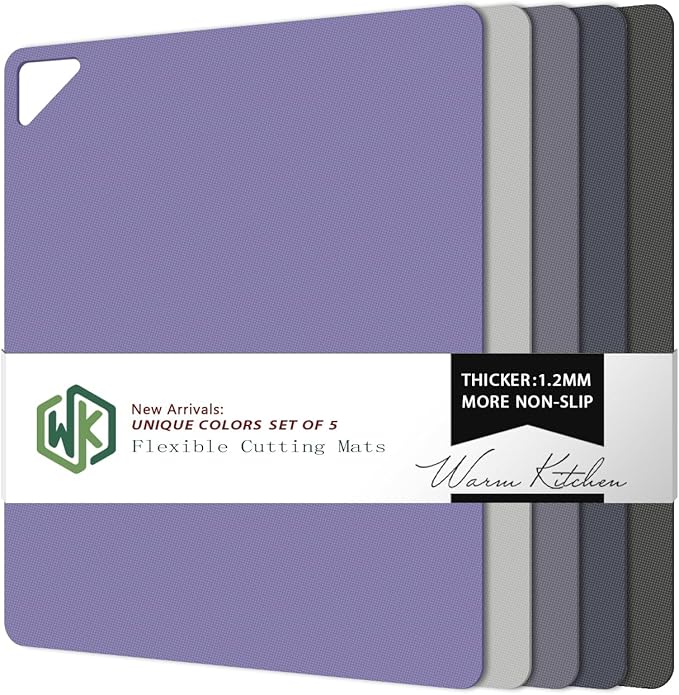 WK Flexible Plastic Cutting Boards for Kitchen, Cutting Board Mats Set of 5, Nonslip Cutting Board for Meat, Thin Cutting Sheets with Hole, Dishwasher Safe, BPA Free, 14.5x11.5" by WKHome