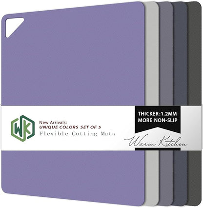 WK Flexible Plastic Cutting Boards for Kitchen, Cutting Board Mats Set of 5, Nonslip Cutting Board for Meat, Thin Cutting Sheets with Hole, Dishwasher Safe, BPA Free, 14.5x11.5" by WKHome