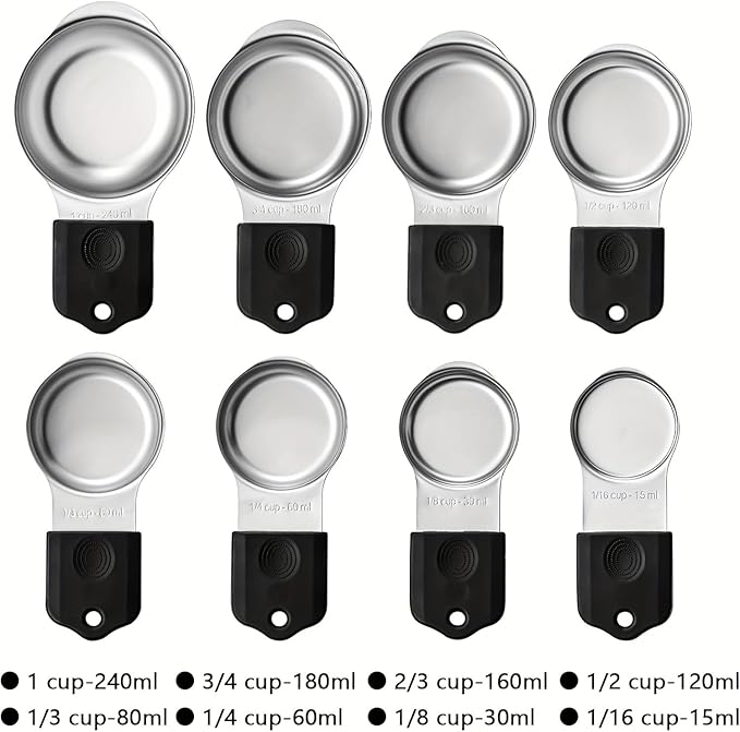 Magnetic Measuring Cups,Stainless Steel Kitchen Aid Cups Measuring set for Liquid & Dry Ingredient,Easy to Read Dishwasher Safe 6 Pcs Black