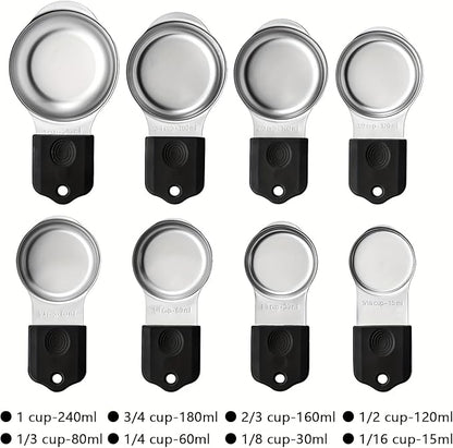 Magnetic Measuring Cups,Stainless Steel Kitchen Aid Cups Measuring set for Liquid & Dry Ingredient,Easy to Read Dishwasher Safe 6 Pcs Black