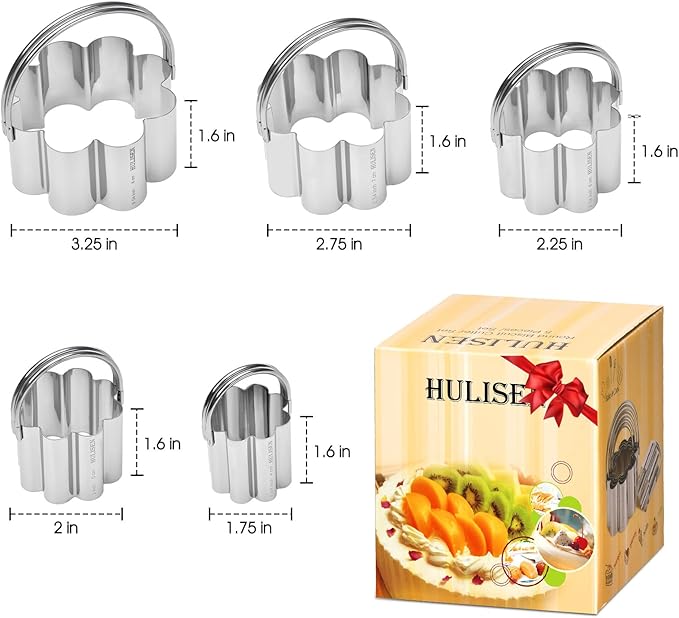HULISEN Flower Cookie Cutter Set (5 Pieces/Set), Stainless Steel Scalloped Edge Biscuit Cutter with Handle, Professional Baking Tools Set, Gift Packaging (Plum Blossom) - Image 4