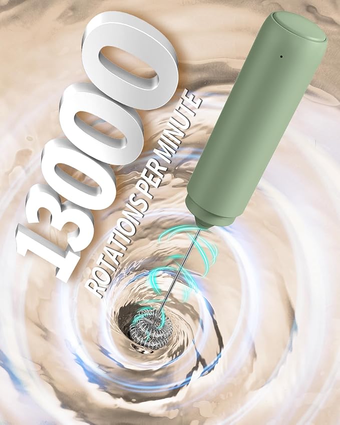 CIRCLE JOY Rechargeable Milk Frother Hanheld, Dual Ring Electric Coffee Frother, Portable Hand Frother Wand Drink Mixer for Matcha Lattes Cappuccino, Kitchen Gifts, Green - Image 2