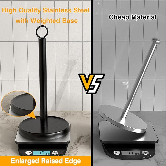 Paper Towel Holder Countertop, Stainless Steel, Weighted Base, Anti-Slip, Black Paper Towel Holder Stand for Kitchen Bathroom Farmhouse Essentials Decor Accessories - Image 3