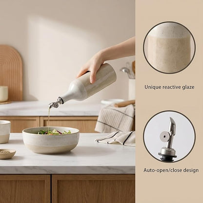 Olive Oil Dispenser Bottle for Kitchen, 23 Oz Ceramic Oil Dispenser with Gravity Spout for Olive Oil, Evoo, Vinegar, Soy Sauce, Coffee Syrups, Oil(Brown)
