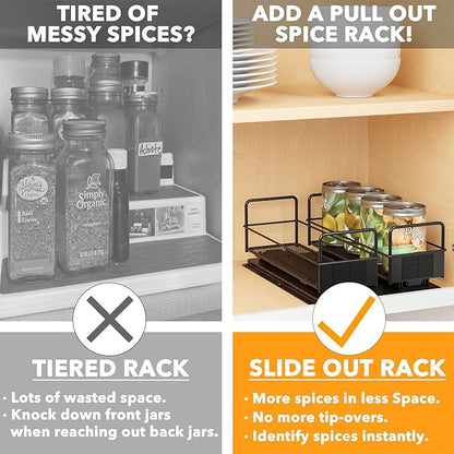 SpaceAid Pull Out Spice Rack Organizer for Cabinet, Heavy Duty Slide Out Seasoning Kitchen Organizer, Cabinet Organizer, with Labels, 7.7" W x10.8 D x4 H, 2 Drawers 1-Tier - Image 4