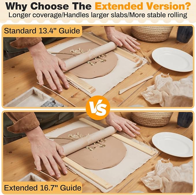 Sasylvia 10 Pcs Pottery Rolling Pin Guides Wood Teaching Rolling Mud Stick Guide Set Polymer Clay Depth Guide Pottery Tools Clay Mudboard Tools (5 Size Lengthen,Wood Color) - Image 5