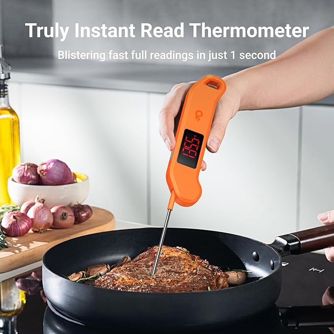 Professional Digital Meat Thermometer, 1 Sec Instant Read, ±0.5℉ Accuracy NIST&NSF Certified Food Thermometer, Auto-Rotate Bright LED Screen, Waterproof Cooking Thermometer for Grill BBQ, Orange - Image 4