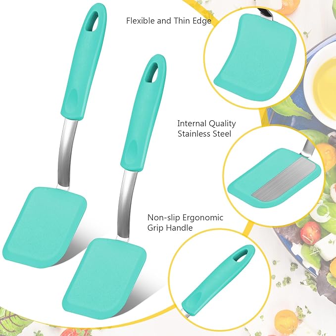 Silicone Cookie Spatula Turner 2 Pack Mini Brownie Spatula Flexible Kitchen Small Silicone Turner for Nonstick Cookware Heat Resistant No Scratch Flipper for Egg Pancake(Green) - Image 4