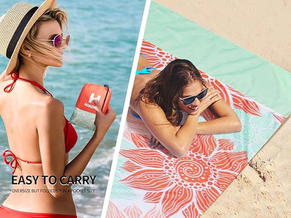 HIHOHO Beach Blanket Waterproof Sandproof Extra Large Beach Mat 79" X 83"/120"x108"for 1-8 Adults Quick Drying Durable Outdoor Picnic Mat for Beach Travel Camping Hiking