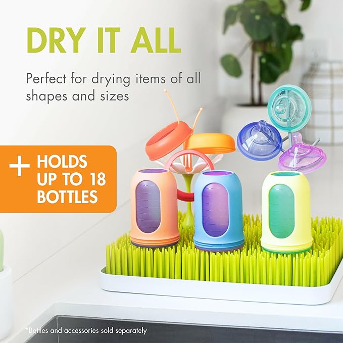Boon Lawn Countertop Baby Bottle Drying Rack with Antimicrobial Tray - Spring Green - Bottle Rack and Organizer - Baby Feeding Essentials - 13.5 x 11 x 2.5 - 1 Count - Image 3