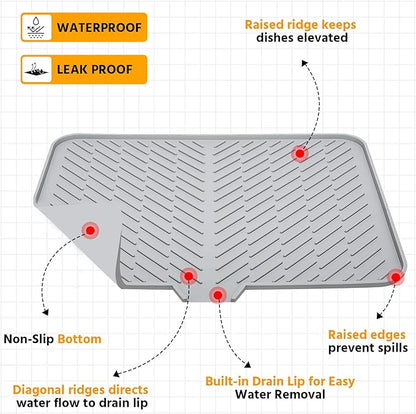 Luxet Silicone Dish Drying Mat with Built-in Drain Lip - Hygienic Drying Pad - Sturdy Compact Easy to Clean Tray Protects Surfaces Prevents Water Build Up - 23 X 17 (Grey) - Image 4