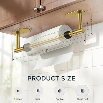 FORIOUS Paper Towel Holder Under Cabinet, One Hand Operable with Ratchet System for Easy Tear, Adhesive or Drill Wall Mount, Stainless Steel for Kitchen Commercial Paper Hand Towel Holders, Gold - Image 6