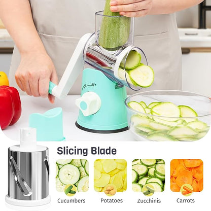 Cheese Grater Hand Crank, Rotary Cheese Shredder with 3 Interchangeable Blades for Coarse, Fine Shredding and Slicing, Strong Suction Base for Pizza, Pasta, Salad, Vegetables, Nuts, Chocolate - Image 3