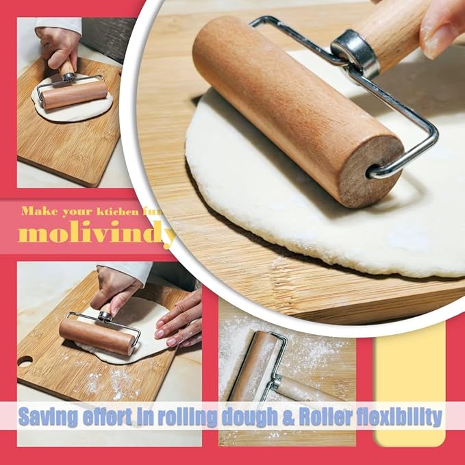 Small Rolling Pin, Wooden Dough Roller, Non-Stick Pizza Roller, Dough Baker Roller Set for Home Kitchen Baking Cooking. - Image 5