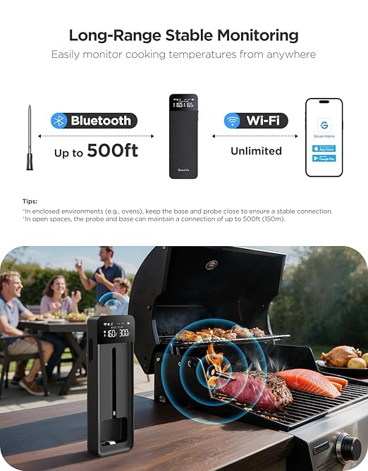 GoveeLife Smart Wireless Meat Thermometer with Bluetooth WiFi Ultra Range, Digital Oven Thermometer with Accuracy ±1.8°F, Charge Magnetic Base, Alarm, Kitchen Tools Suitable for BBQ, Grill, Smoker - Image 2