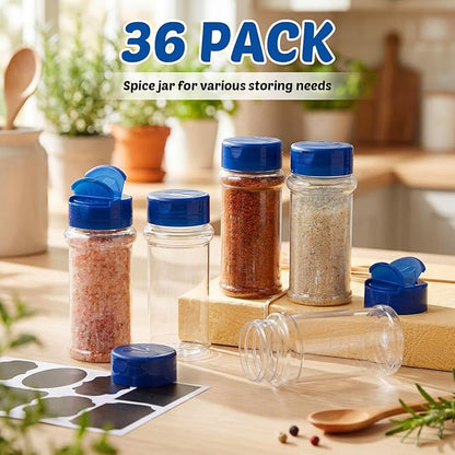 Eccliy 36 Pack 3 oz Clear Plastic Spice Jars with Label and Shaker Lids Empty Spice Bottles Seasoning Containers Seasoning Jars Shaker Condiment Pots for Pepper Herbs Powders(Blue) - Image 4