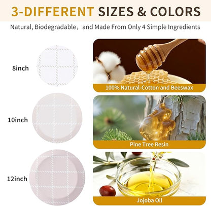 Reusable Bowl Covers for Bread Proofing- 3pc Beeswax Bowl Covers Reusable 8/10/12 Inch, 100% Organic Cotton, Elastic Cover for Sourdough- Shower Caps for Sourdough Bread, Dough Proofing & Food Storage