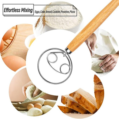 Danish Dough Whisk Stainless Steel Wooden Handle for Sourdough Bread Pizza and Pastry Making - Image 7