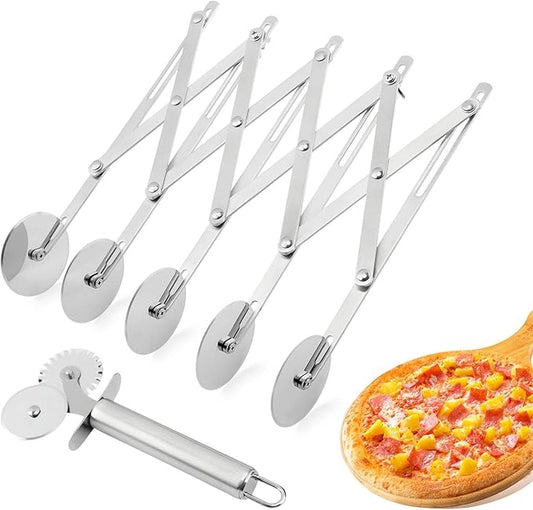 5 Wheel Pastry Cutter, Stainless Pizza Slicer, with1 Pc Double Wheel Cutter, Expandable Dough, Multi-Round Pastry Knife Baking Roller Cookie Dough Divider by Unknown