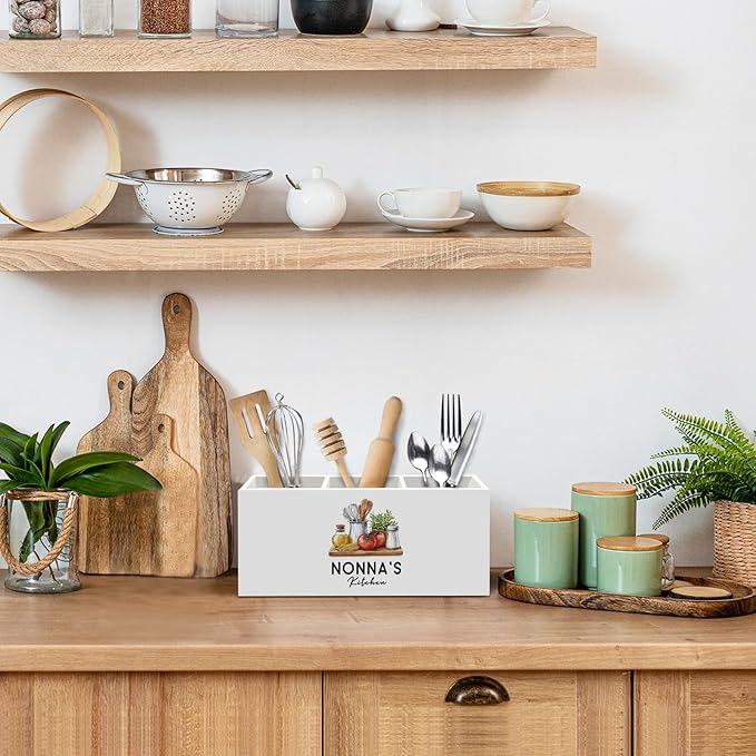 Gifts for Nonna Kitchen Utensil Holder, Mothers Day Birthday Gift for Grandma from Grandkids, Grandma Gifts for Mimi Gigi Nana, Nonna's Kitchen Wooden Cooking Utensil Holder